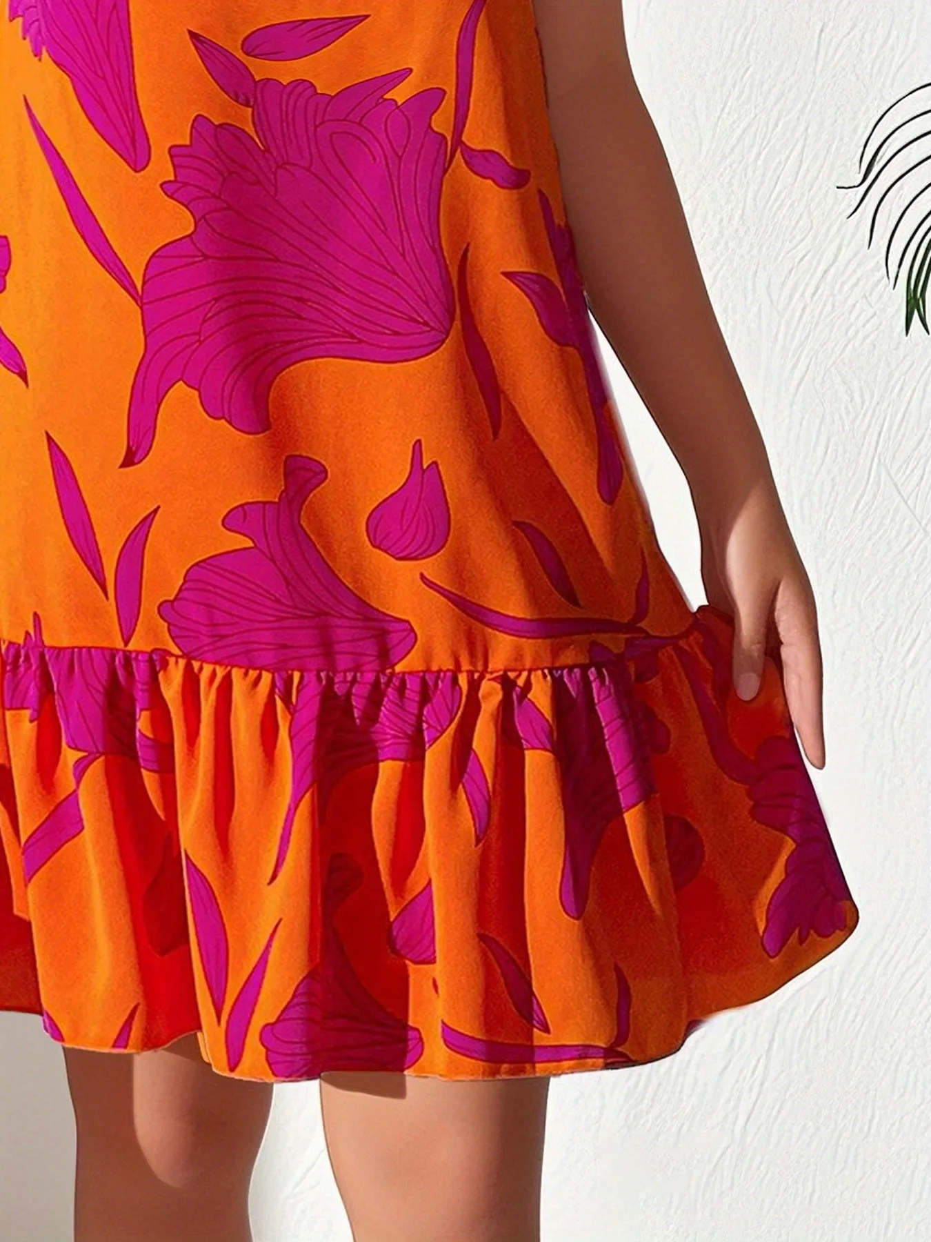 Trendiges Mädchen-Kleid mit One-Shoulder-Design und Tropenmuster, kurzes Kleid für Kinder, Sommer, Strandurlaub, Poolparty, Urlaub, lässiges, stilvolles Outfit – Detail 5