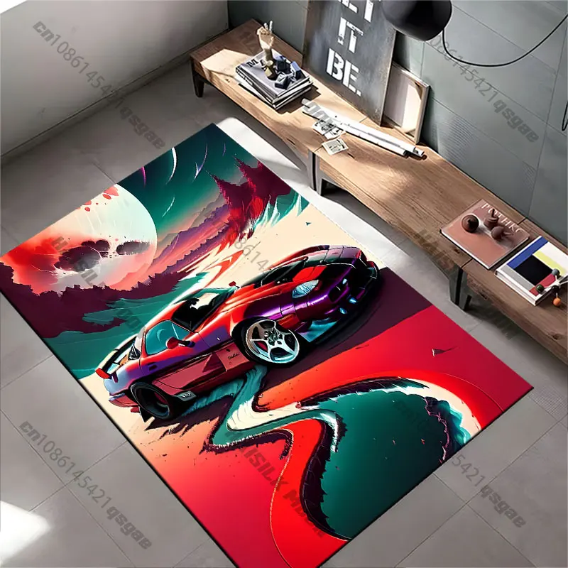 Futuristic car surreal landscape carpet Yoga living room room decor children's crawling mat doormat area rug games mat