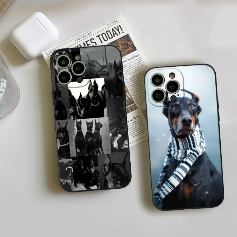 Animal Doberman Dog Phone Case FOR IPhone 14 13 11 12 Pro 8 7 Plus X 13 Pro MAX XR XS MINI Black Covers