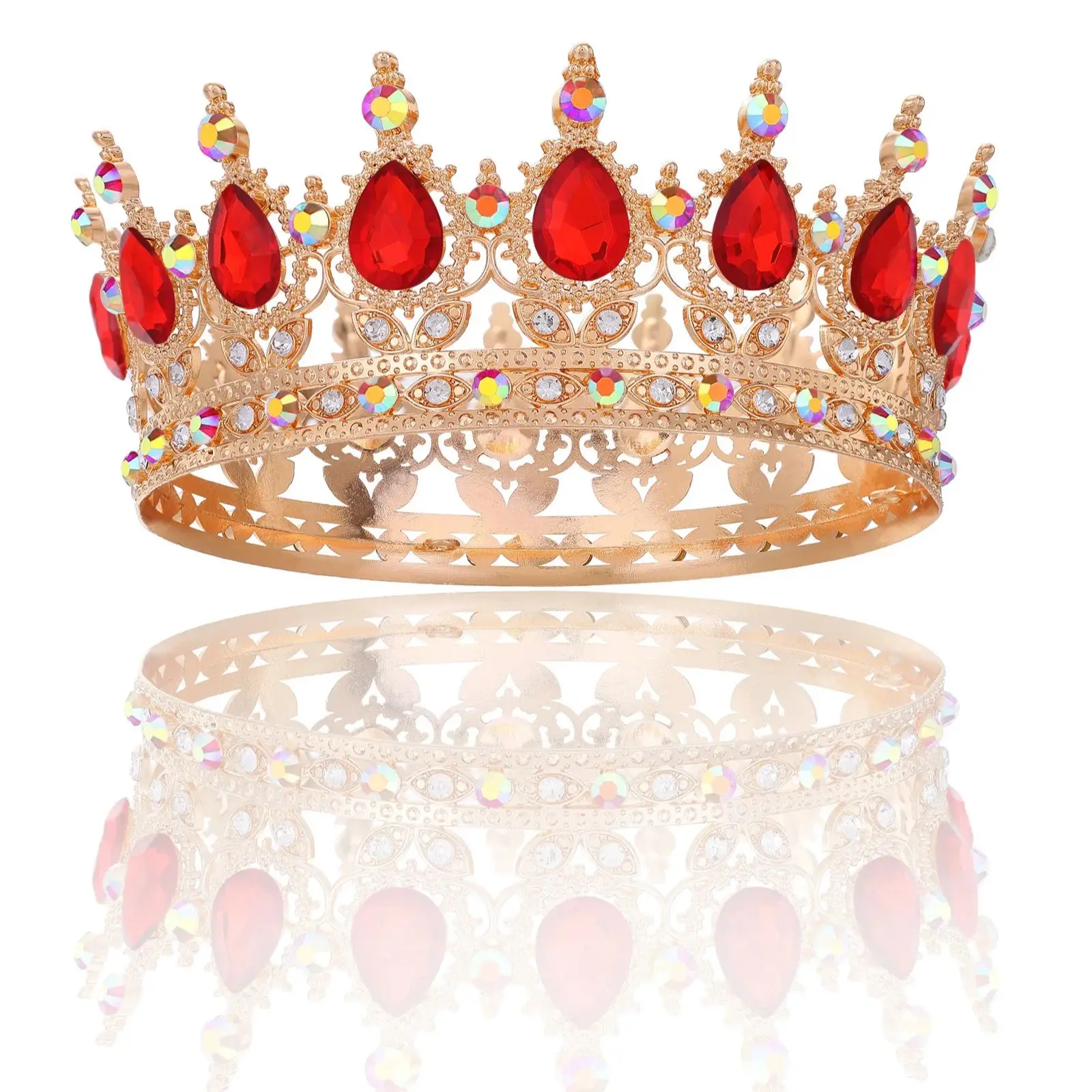 Elegant Baroque Alloy Waterdrop round Crown Adult Birthday Party Ceremony Bridal Gown Accompaniment Model Beauty Pageant Perform