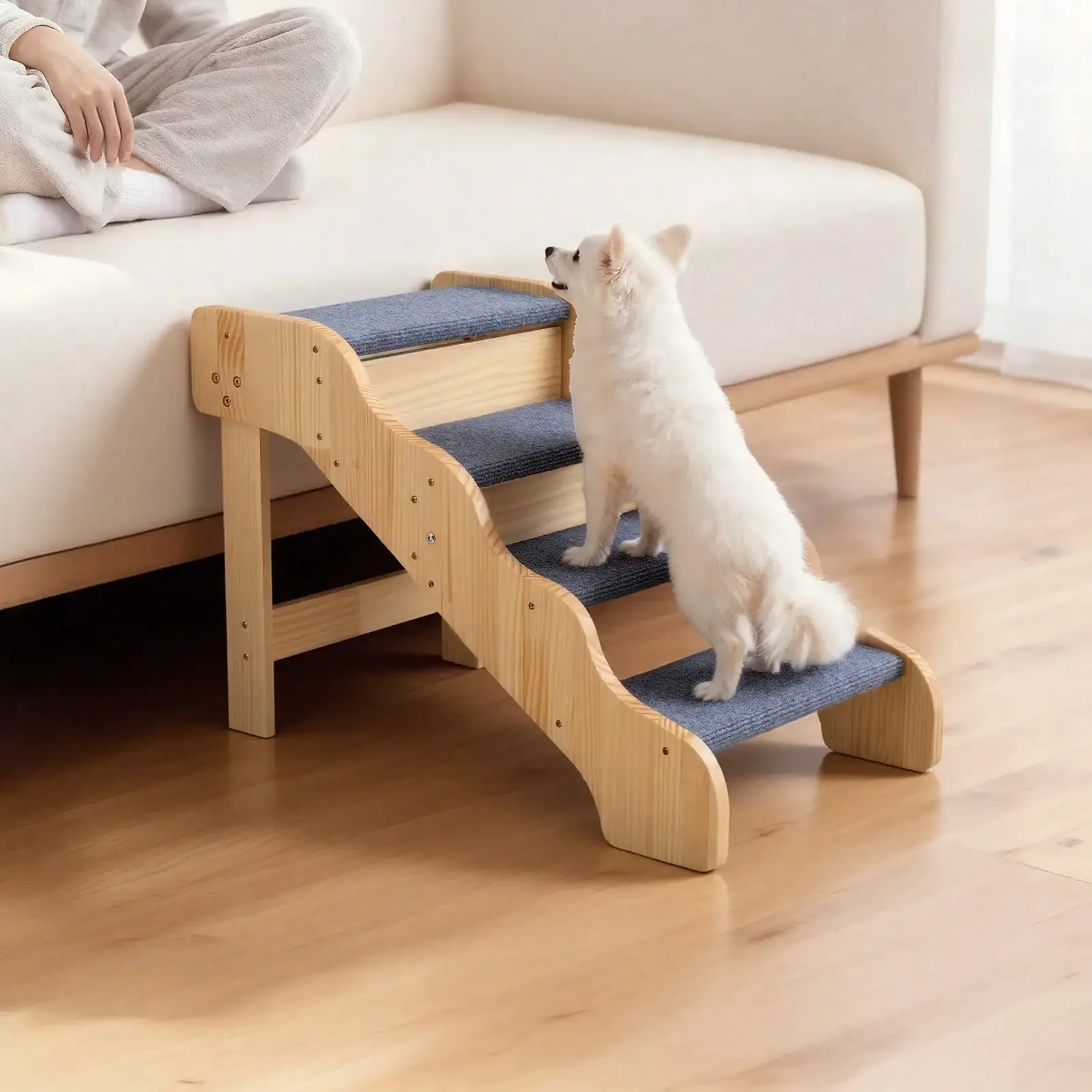 

Wood Pet Stairs, 3-Step Dog Stairs For Beds, Sofa & Cars, 150lbs Load Capacity, Floded Flat Design, Stable & Sturdy Cat & Dog St