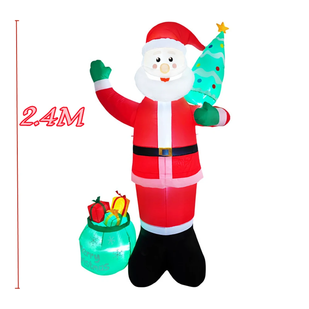 8FT/2.4M Christmas Inflatable Santa Claus with Tree And Gift Bag, Built-in LED Lights For Courtyard Garden Lawn Xmas Decoration