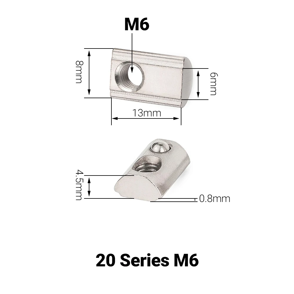 50 Teile/los Federbelastete T-Mutter M3 M4 M5 M6 M8 Roll-in T Feder Mutter Block für 2020 3030 4040 4545 EU Aluminium Extrusion Profile