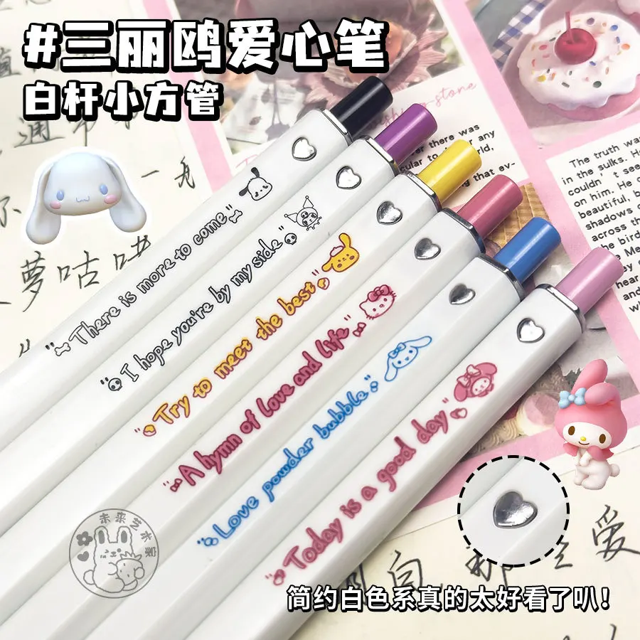 

6pcs Sanrio Hello Kitty Cartoon Innovative Fun Square Pen Kuromi My Melody Gel Pen Simple Student Brush Exam Kawaii Birthday