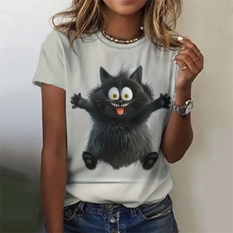 Little Monster Pattern T-Shirt For Women Animal 3D Printed T Shirts Fashion Casual Loose Tees Street O-Neck Tops Short Sleeves