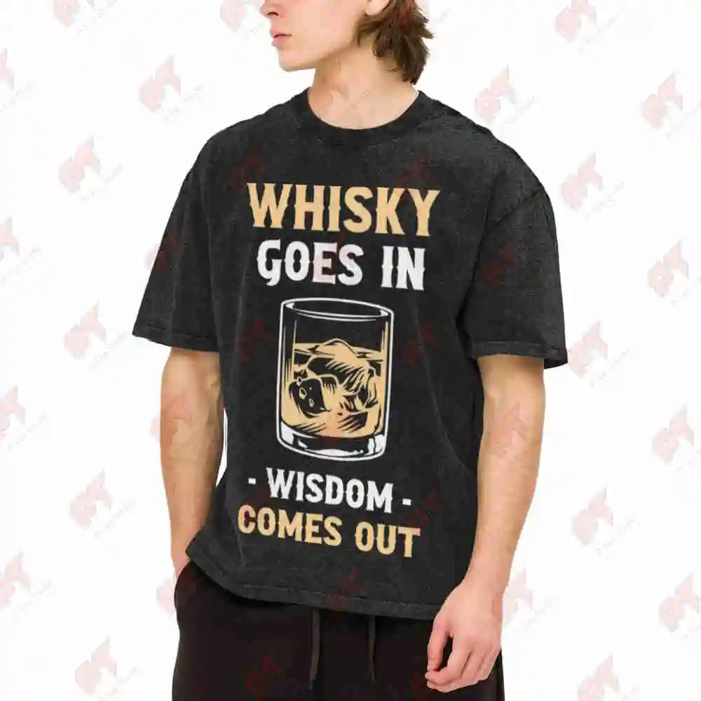 Whiskey In Wisdom Out Vintage Washed Tee Pure Cotton T-Shirt