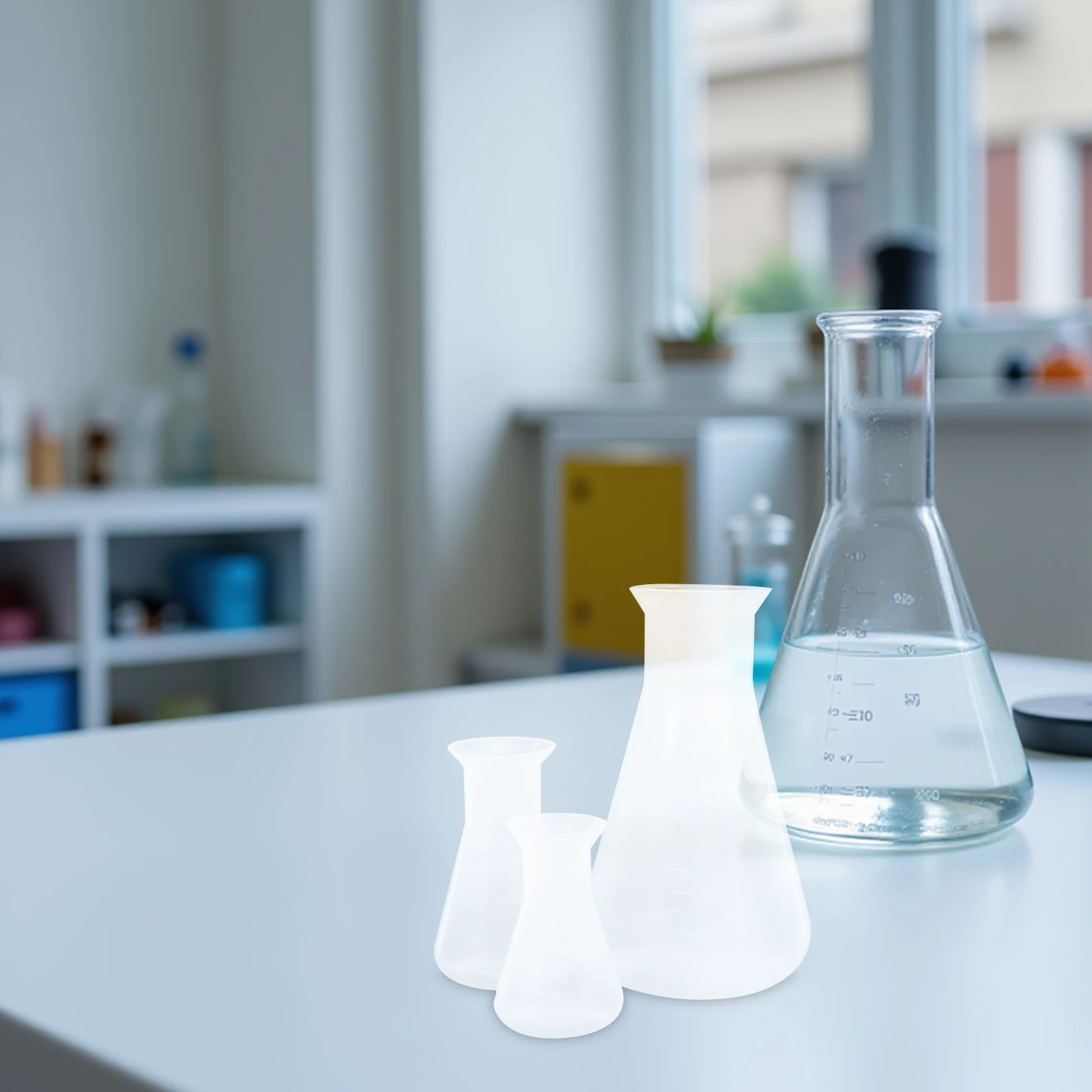 6 قطعة قوارير مخملية بلاستيكية شفافة للمختبر واسعة الفم زجاجات كاشف متدرجة مجموعة الكيمياء 50 100 500 مللي