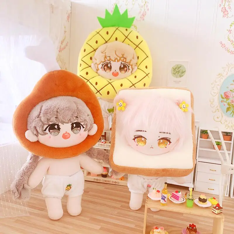 

Doll Clothes for 15/20cm Kawaii Toast Fried Egg Pizza Pineapple Head Cover Peach Shorts Suit DIY Doll Clothes Outfit Accessories