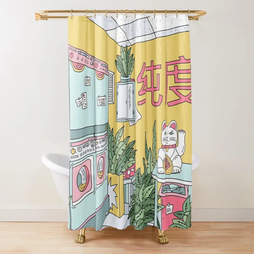 Lucky Cat Shower Curtain, Japanese Lucky Cat Lucky Cat Gold Coin Bathroom Bath Decor Polyester Fabric Shower Curtains with Hooks