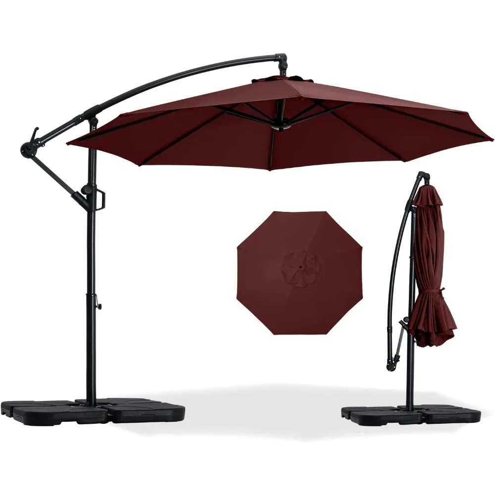 

10FT Cantilever Umbrella Offset Patio Umbrellas，Hanging Patio umbrella With Cross Base & Crank,Outdoor Umbrella for Garden