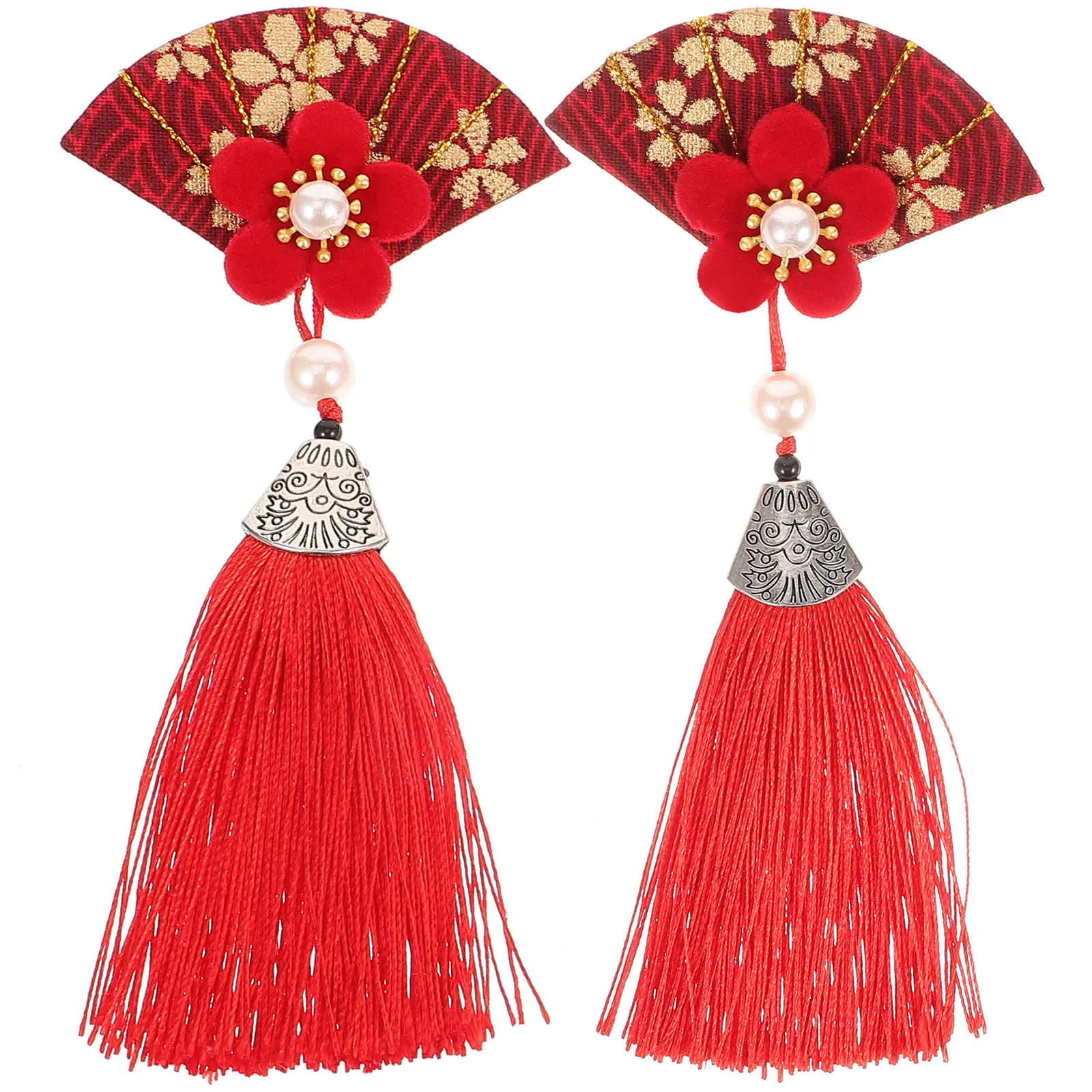 

1Pair Japanese Style Hair Clips Flower Fan Tassel Hairpins Vintage Bridal Hair Barrettes for Women Girls Women Hairpins