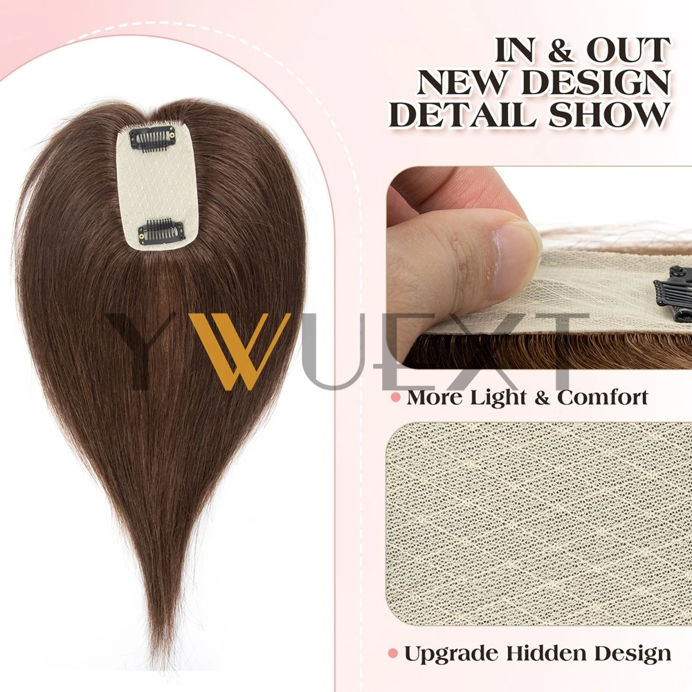 5x9cm Human Hair Piece Topper Injected Silk Skin Base Topper Toupee Natural Scalp Clip In Hairpiece No Bangs for Women 12'-14'