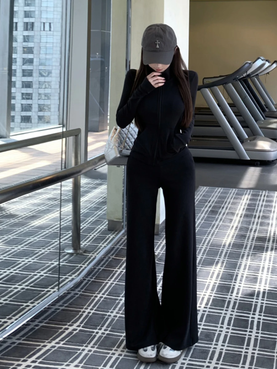 Stylish Lazy Airport Walk Long Sleeve Zipper Design Loose Fit Long Pants Suit Women's Casual Wear Comfortable Breathable Set