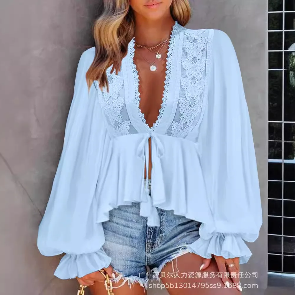 Women Tops Slash Neck Flare Sleeve Solid Pullovers Ruffles Casual T Shirts Elegant Lady Slight Strech Autumn 2024 Patchwork