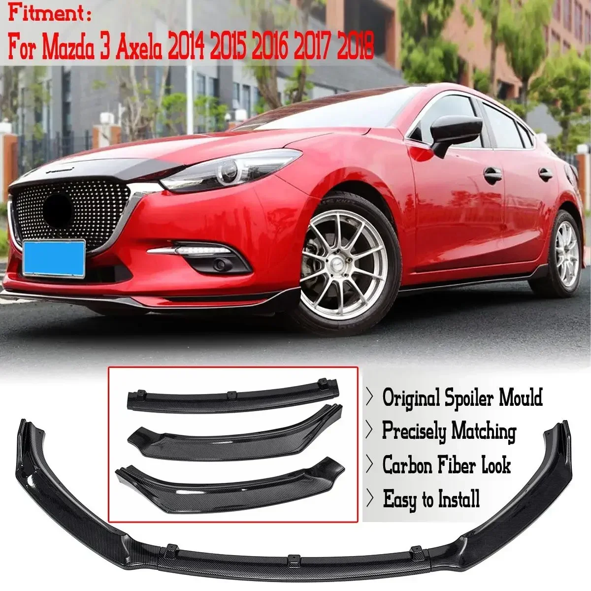 

1 Set Carbon Fiber Look Front Bumper Lip Protector Cover Spoiler for Mazda 3 for Axela 2014 2015 2016 2017 2018 Car Accessories