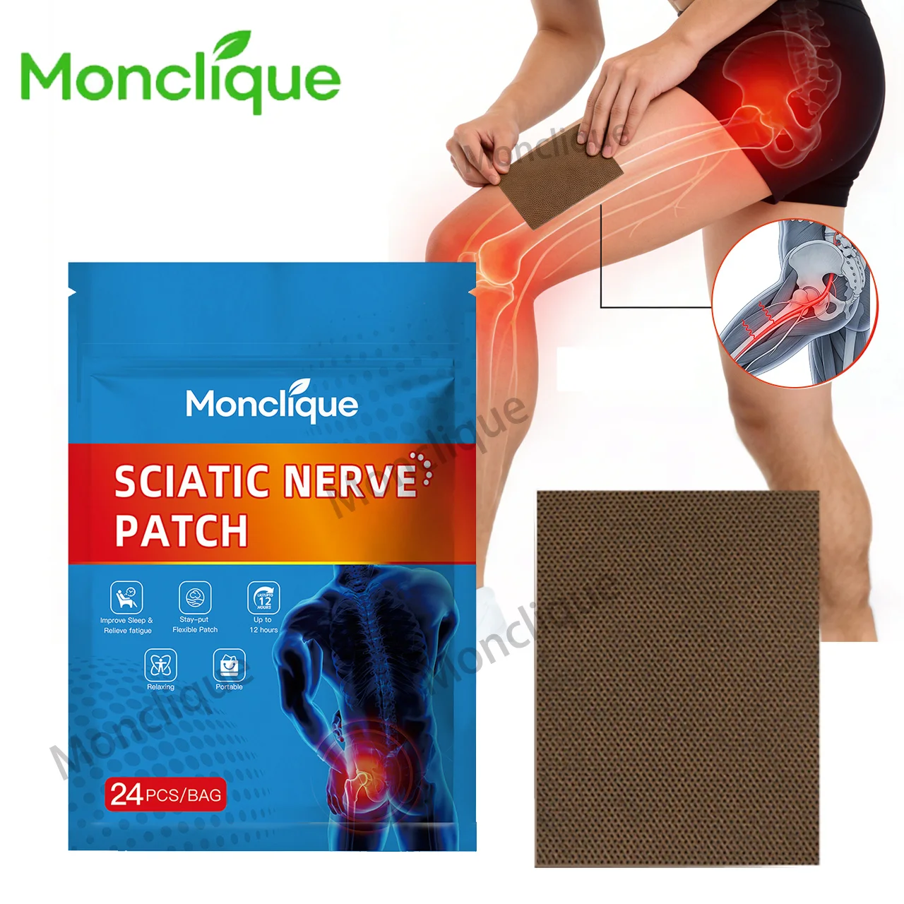 

24/72PCS Hip Joint Sciatic Nerve Massage Patch Piriformis Acupuncture Bandage Lumbar Spine Soothing Osmosis Therapy Helps Sleep