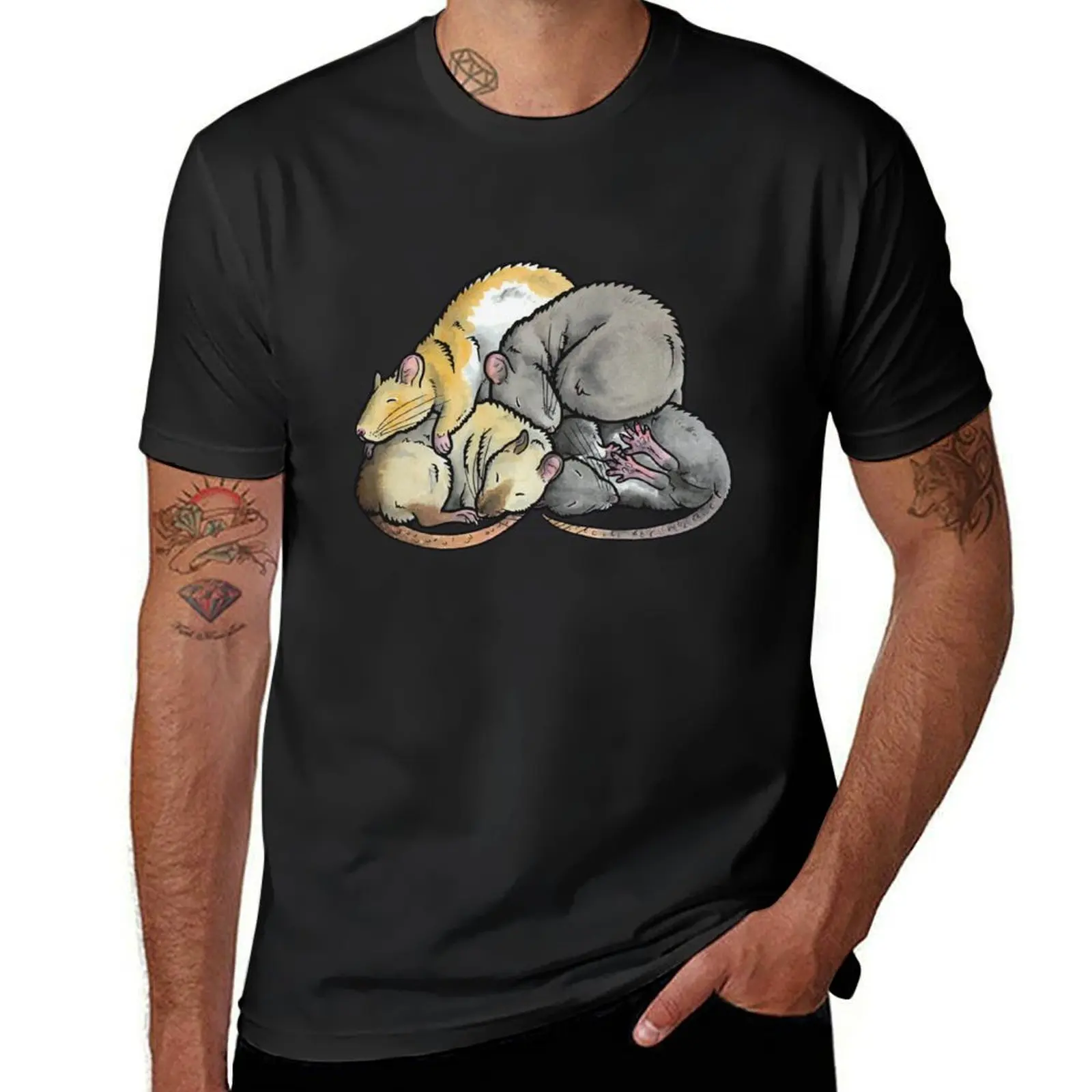 Sleeping Pile of Pet Rats T-Shirt plain anime clothes sweat mens graphic t-shirts hip hop