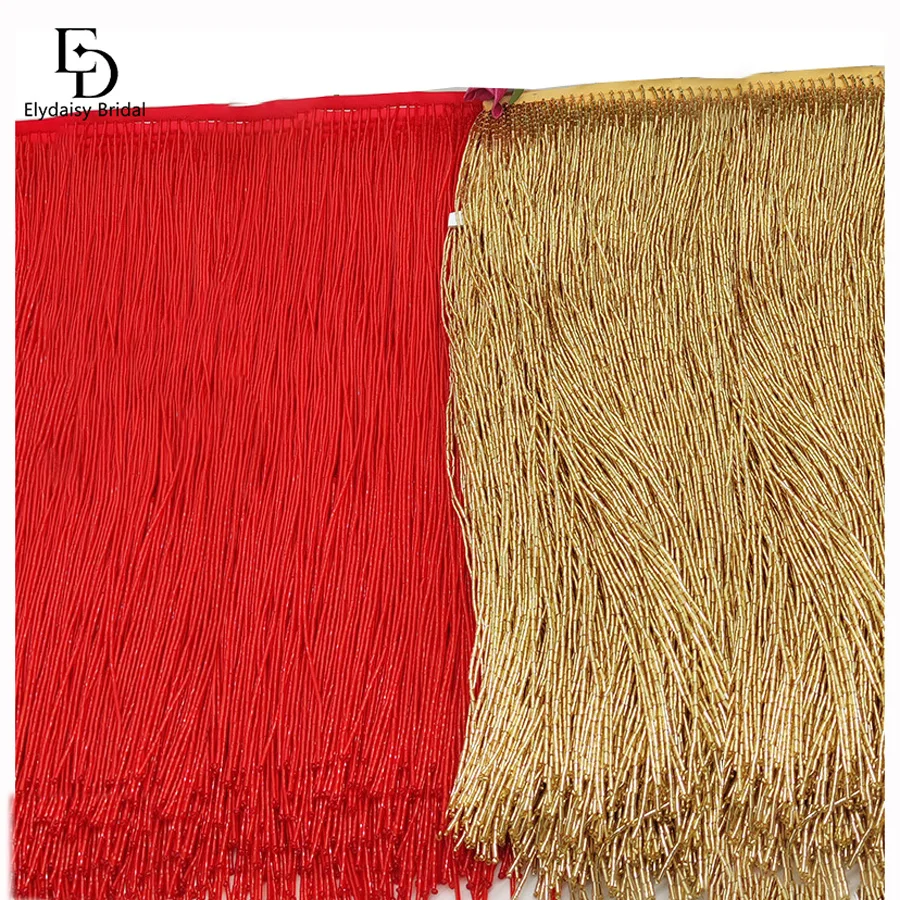 

ELYDAISY Black / Red / Gold 40cm Length Beads Tassel Trim Home Decoration Bridal Wedding Accessories Tube Fringe By 5 Yards