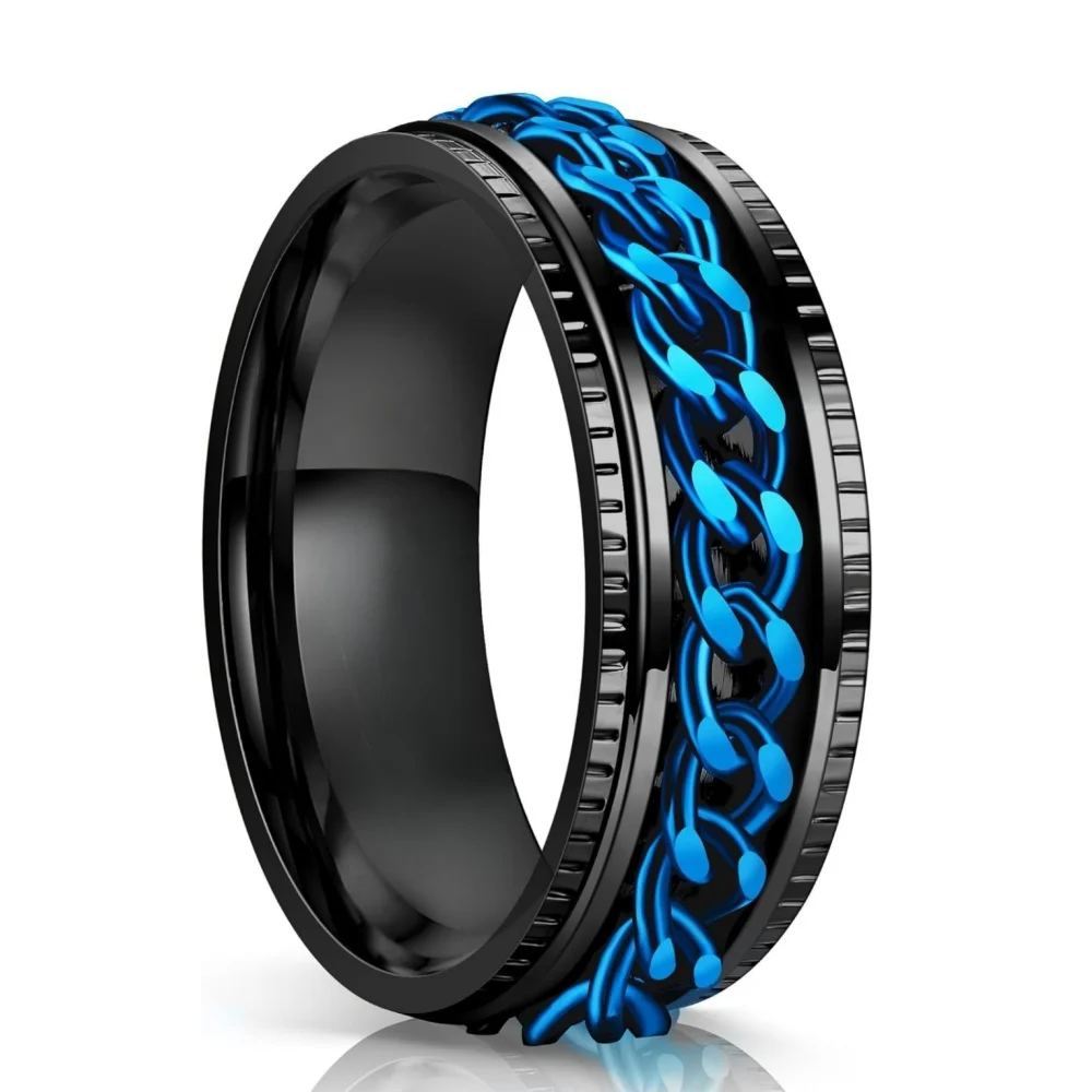

2 pcs/pack Anxiety Spinner Rings for Men Chain Rings for Adults Anti-stress Titanium Steel Ring