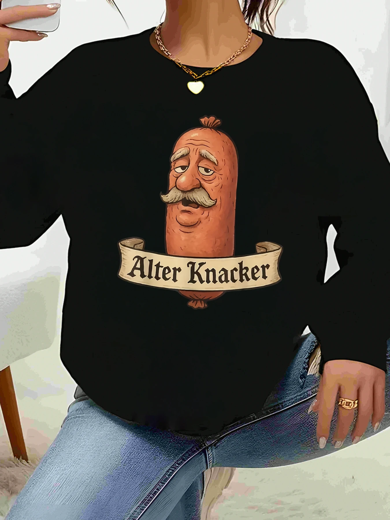 

Sausage Face Old Knacker Print Long Sleeve Tee Halloween Costume Party Wear Adult Unisex