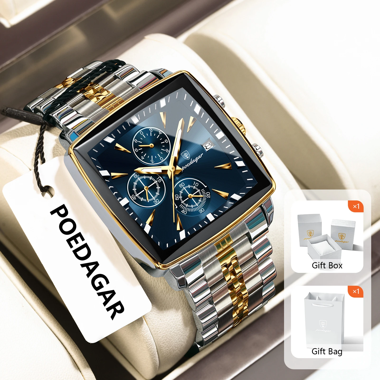 

POEDAGAR оригинальные мужские часы водостойкие светящиеся мужские часы из нержавеющей стали хронограф дата модные кварцевые мужские наручные часы + коробка