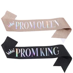 Prom King and Prom Queen Sashes Glitter Satin Sash for Men Women Bachelor Parties Birthday Night Dance Party Decoration Supplies