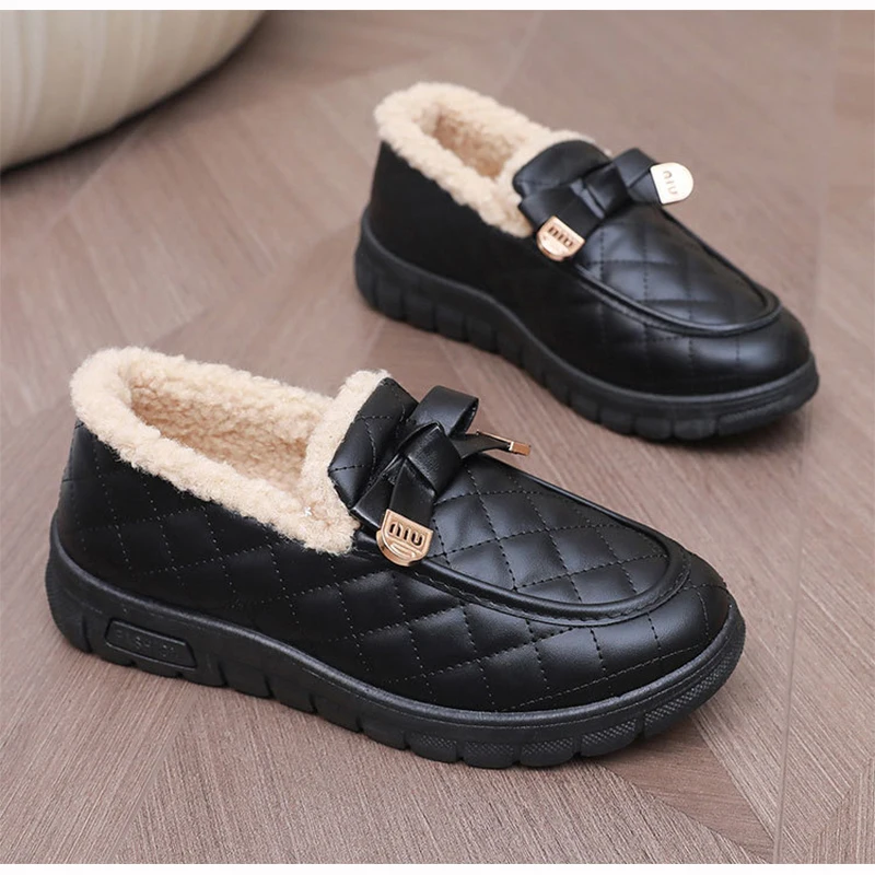 

Winter women add cashmere warm cotton shoes soft sole soft bean shoes non-slip flat casual fashion woolen shoes