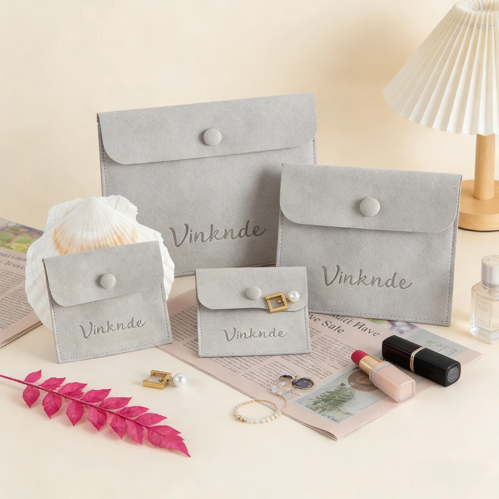 

100Pcs Custom Microfiber Jewelry Pouch With Snap Packaging Gift Bags Personality Wholesale Small Envelope Bag Velvet Jewelry Bag