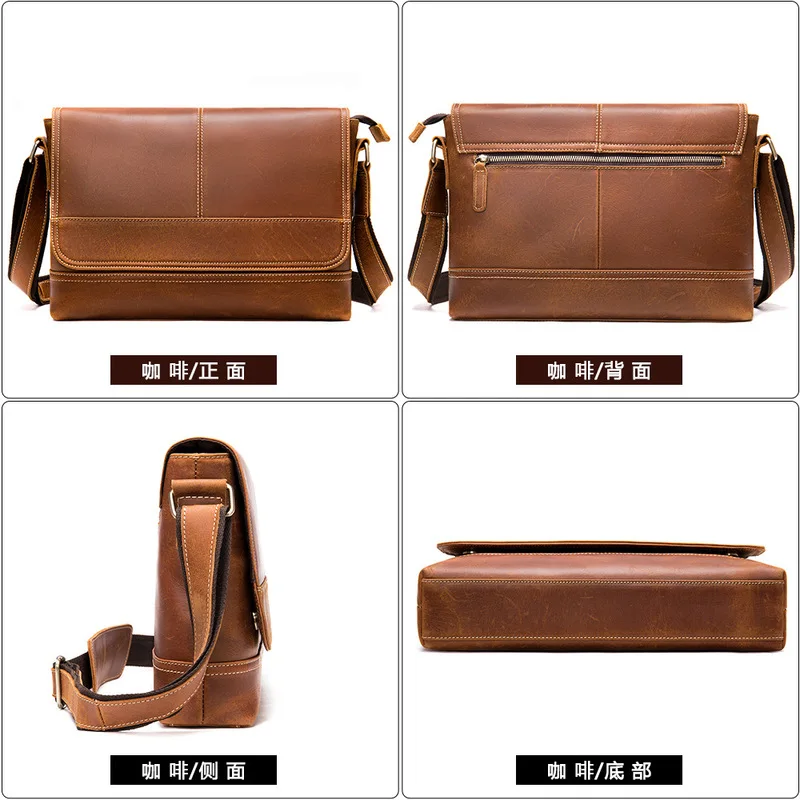 European and American Vintage Crazy Horse Leather Men's Bag Genuine leather men's crossbody bag, large capacity top-layer