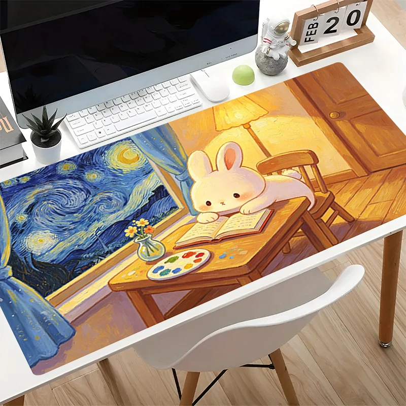 Office Mouse Pad Gamer carpet HD Print Cute Rabbit Extended Desk mat PC Computer Gaming Accessories Artistic Starry Sky Mousepad