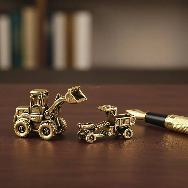 Mini Excavator Truck Decor Ornament Hand-painted Engineering Vehicle Figurine Craft for Home Bookshelf Birthday Gift for Boys