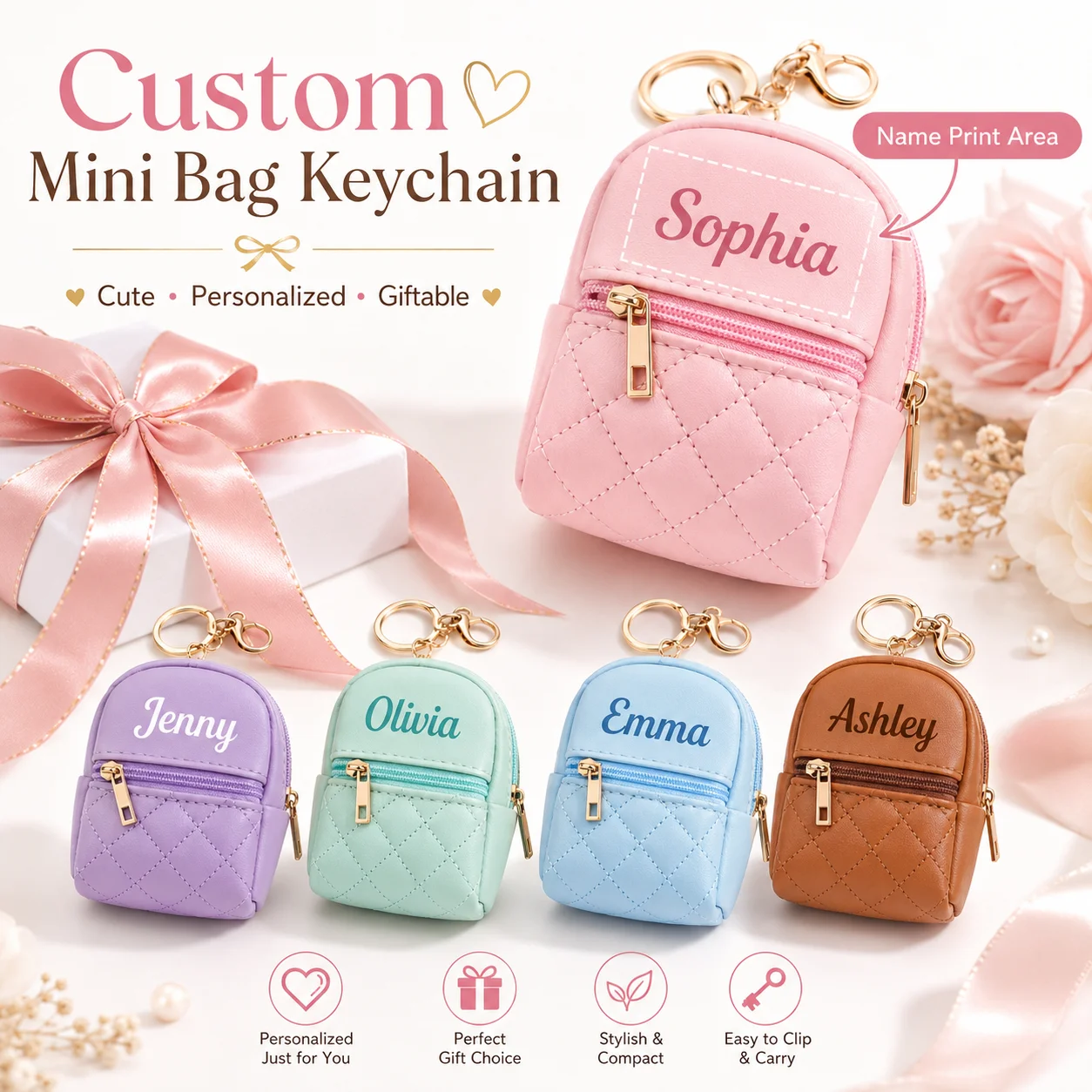 

Mini Custom Name Keychain Coin Purse Personalized Name Storage Bag Laser Engraving PU Leather Gift Customized Name Key Chain