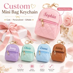 Mini Custom Name Keychain Coin Purse Personalized Name Storage Bag Laser Engraving PU Leather Gift Customized Name Key Chain