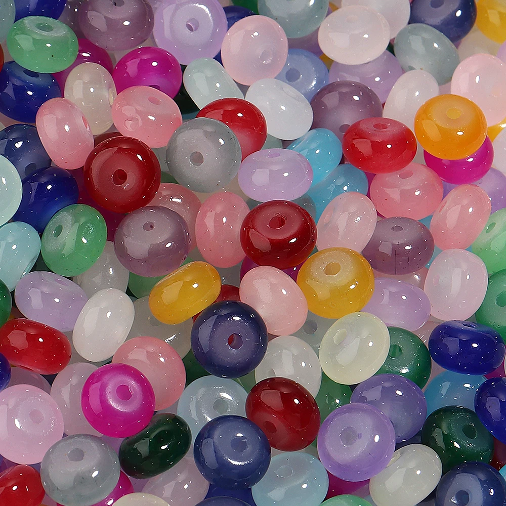 50/100 Stück bunte, transparente Glasperlen, flache, runde, lose Abstandshalterperlen für die Herstellung von Halsketten, Armbändern und Schmuck. – Detail 6