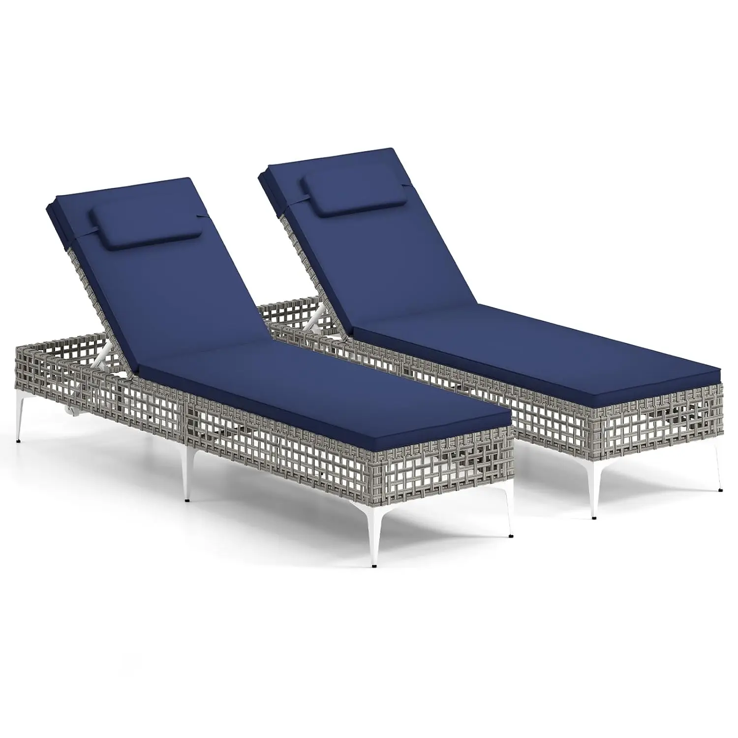 Patio Chaise Lounge Chair, PE Wicker Reclining Sun Lounger with 6-Level Adjustable Backrest, Removable Cushion &, Customized