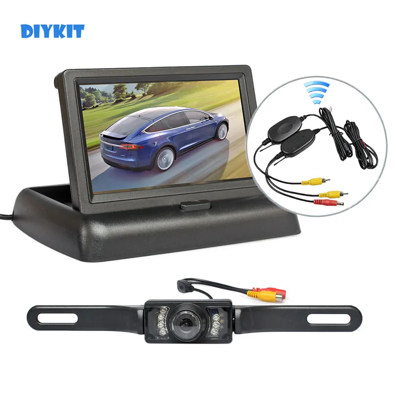 DIYKIT bezprzewodowy 4.3 calowy cofania samochodu zestaw do nagrywania wideo tylna samochód Monitor z ekranem LCD System parkowania tylna kamera