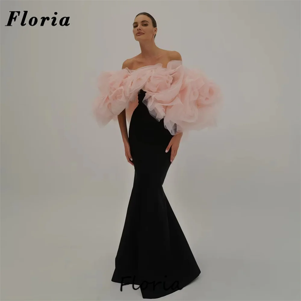 Black Mermaid Evening Dresses Off Shoulder Pink Tiered Red Carpet Dress Elegant Robes De Soiree Wedding Party Dress Prom Gowns