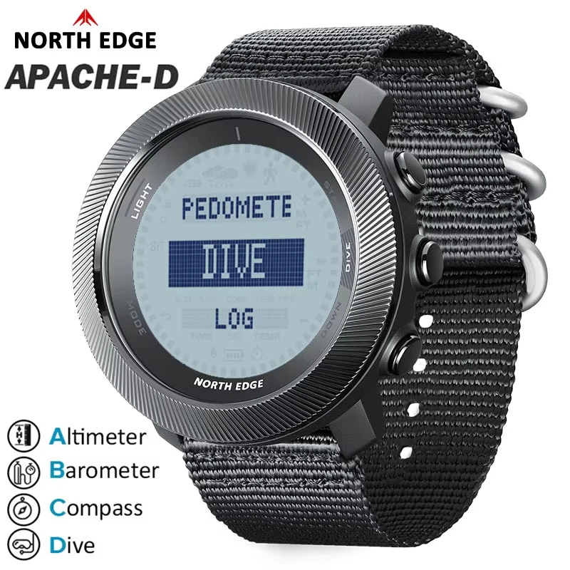 NORTH EDG NEW APACHE-D Men's Digital Free Dive Watch Outdoor Sport Watches Altitude Barometer Compass World Time Waterproof 100M