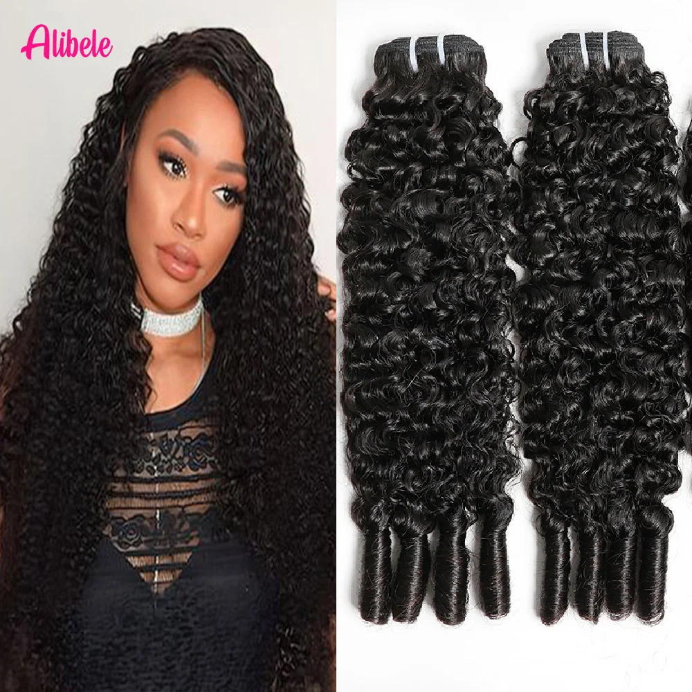 

Alibele бирманские вьющиеся пучки с двойным утком, пучки человеческих волос 15A, наращивание натуральных волос, натуральный черный 1/3/4 шт., 12-32 дюйма