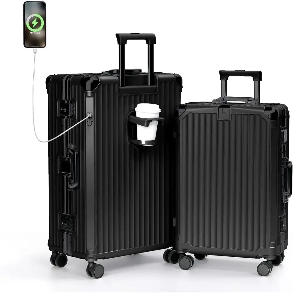 

Krute ZipperlLage Set 2 Pieces e PC Hard Shell No Zipper Suitcase Set With Wheels TSA Lock Carry On Lage and Checked Suitcases