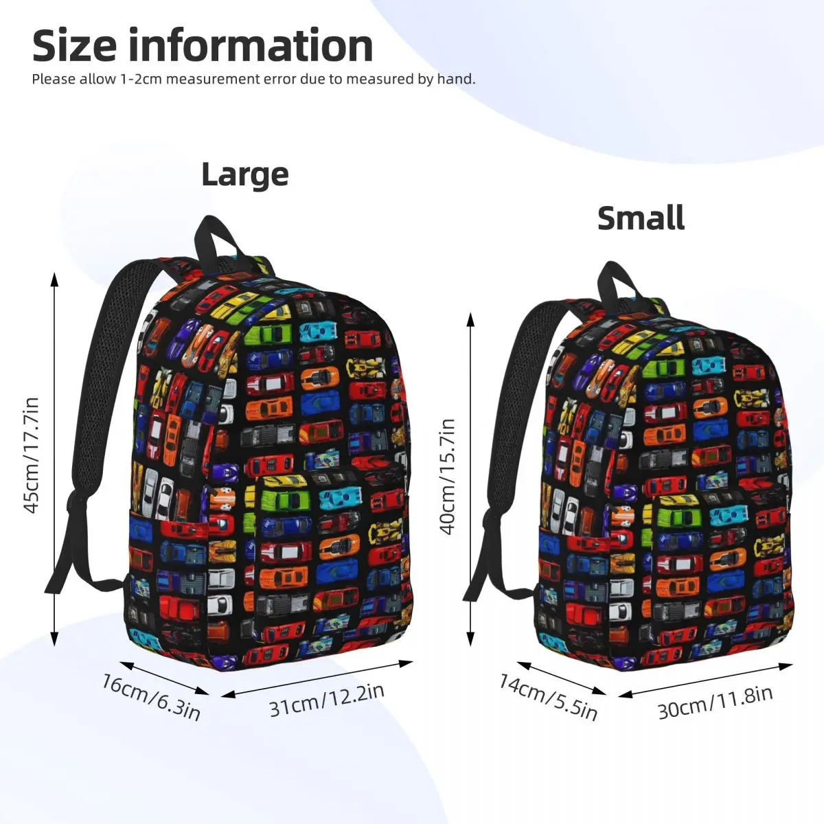 Cars And Construction Truck Backpack Middle High College School Student Book Bags Teens Canvas Daypack Outdoor