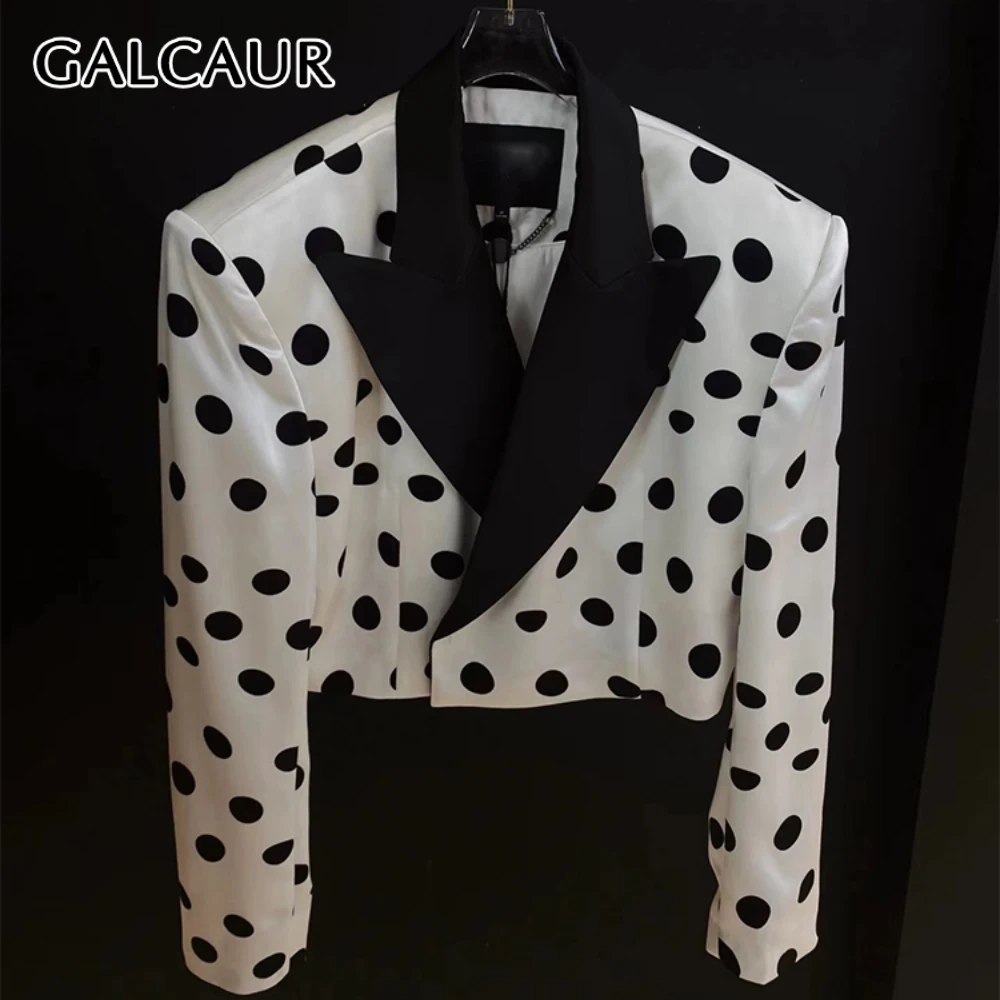 

GALCAUR темпераментный блейзер с цветными блоками для похудения для женщин, лоскутное модное пальто с лацканами и длинными рукавами в горошек, женская одежда, новинка