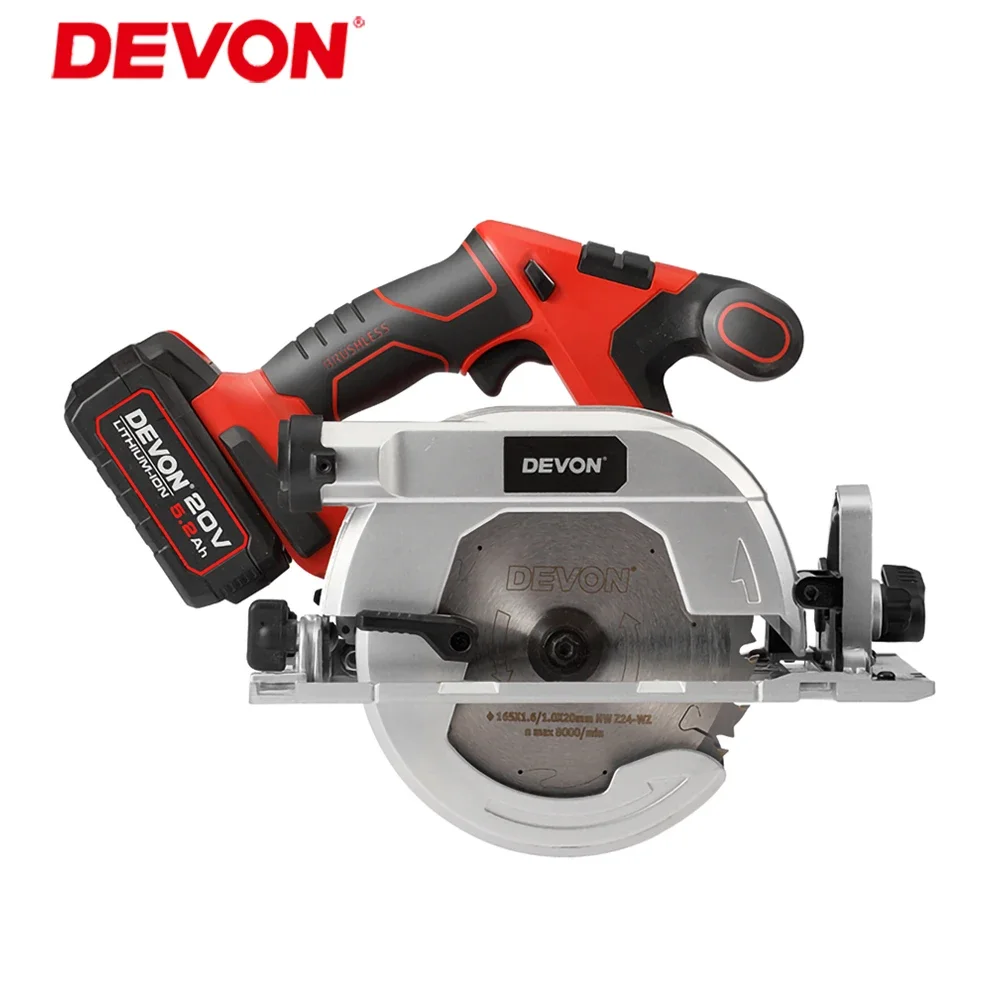 Devon Cordless Circular Saw Brushless 5419 20v 165x20mm Depth 62mm 5200rpm Adjustable for Woodwork Universal Flex Platform