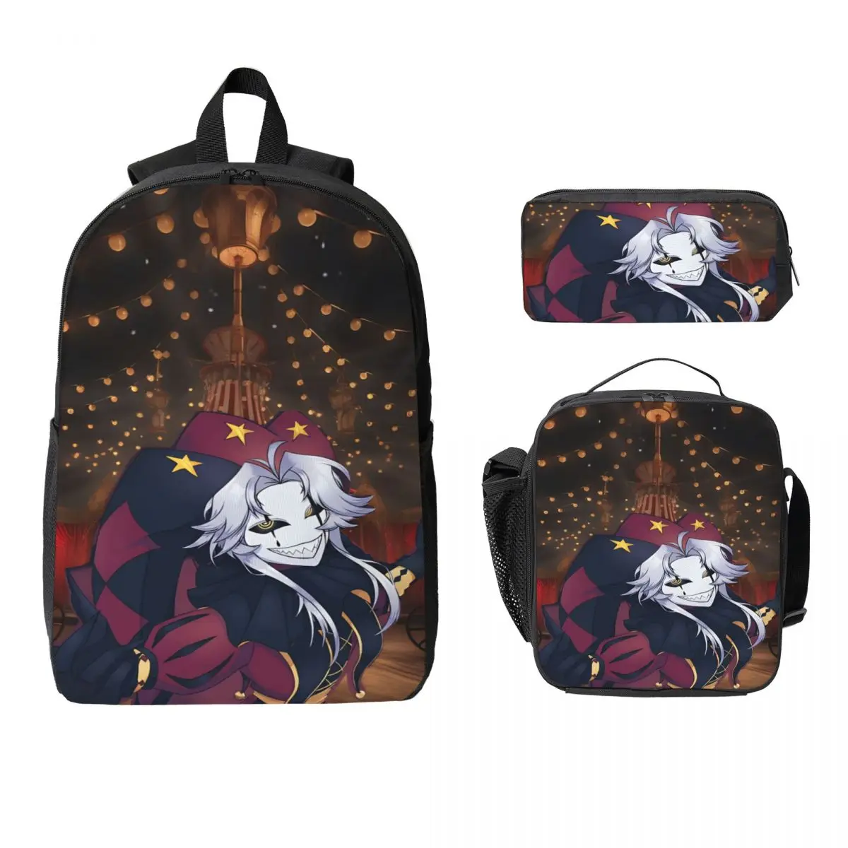 Pierrots The Freak Circus School bags Set for Boy Girl Pencil Boxes Backpack Sets with Lunch Box For School Students Daypack