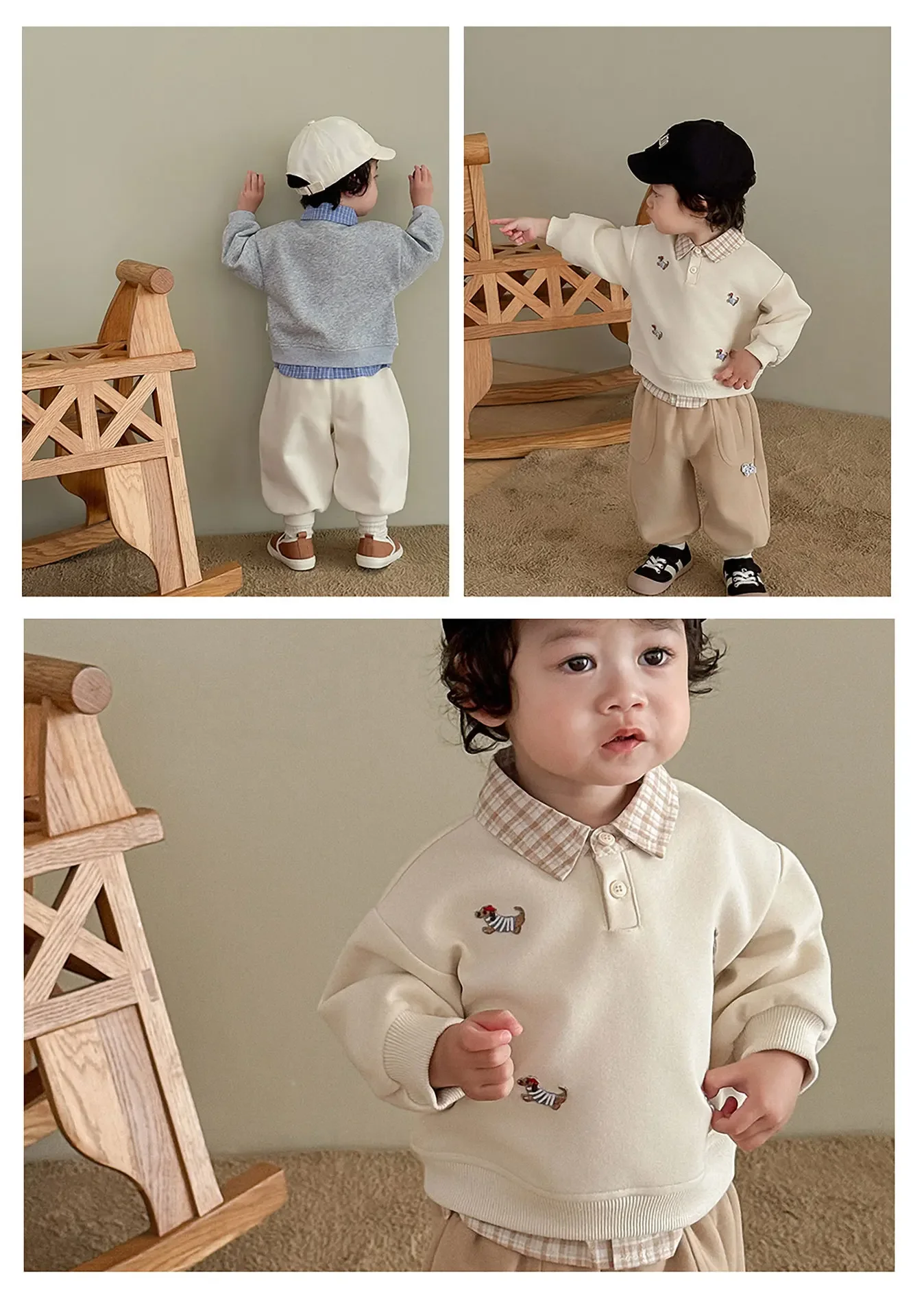 ZOETOPKID Kinder-Warmpullover Herbst Winter Jungen Cartoon-Unterhemd Baby Mädchen Fake Zweiteiliger Pullover – Detail 3