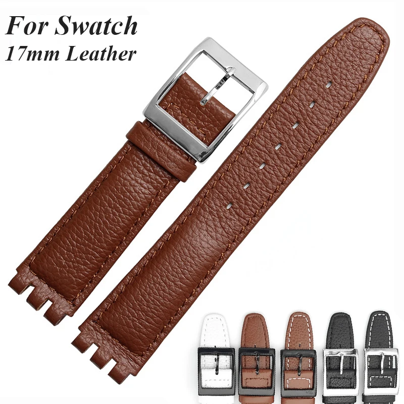 Watch Strap for Swatch 17mm Genuine Cowhide Leather Bracelet Men Women Waterproof Sport Replacement Watchband Belt Accessories