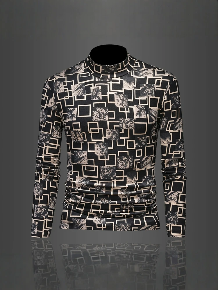 

Мужская двусторонняя флисовая футболка с длинным рукавом и цветочным принтом, с высоким воротником, термобелье, модный городской стиль, дышащая, комфортная.