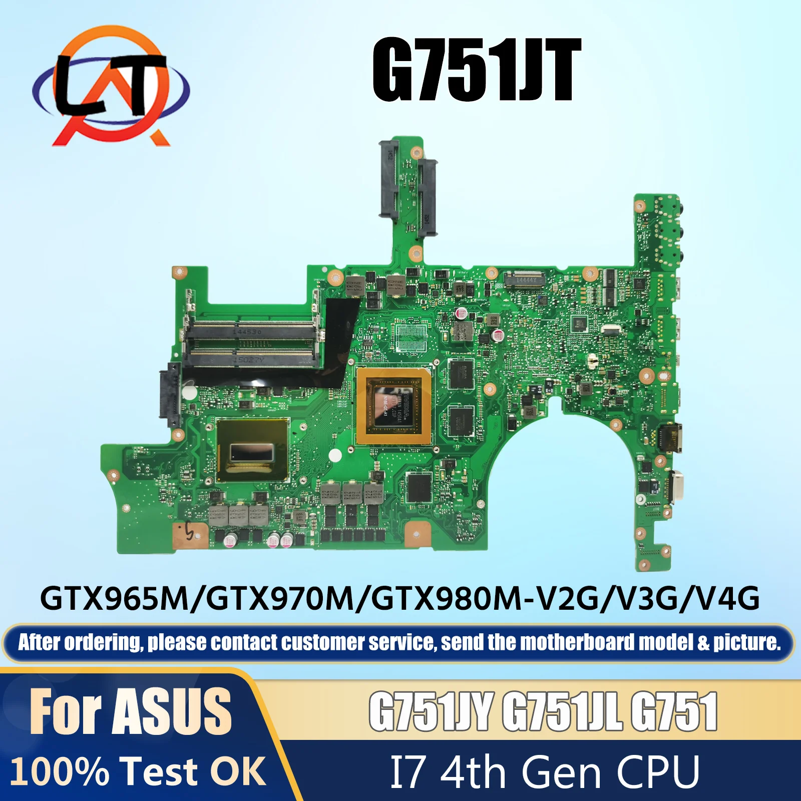 

G751J For ASUS ROG G751JY G751JT G751JL G751 Laptop motherboard I7 4th Gen CPU GTX965M/2G GTX970M/3G GTX980M/4G DDR4