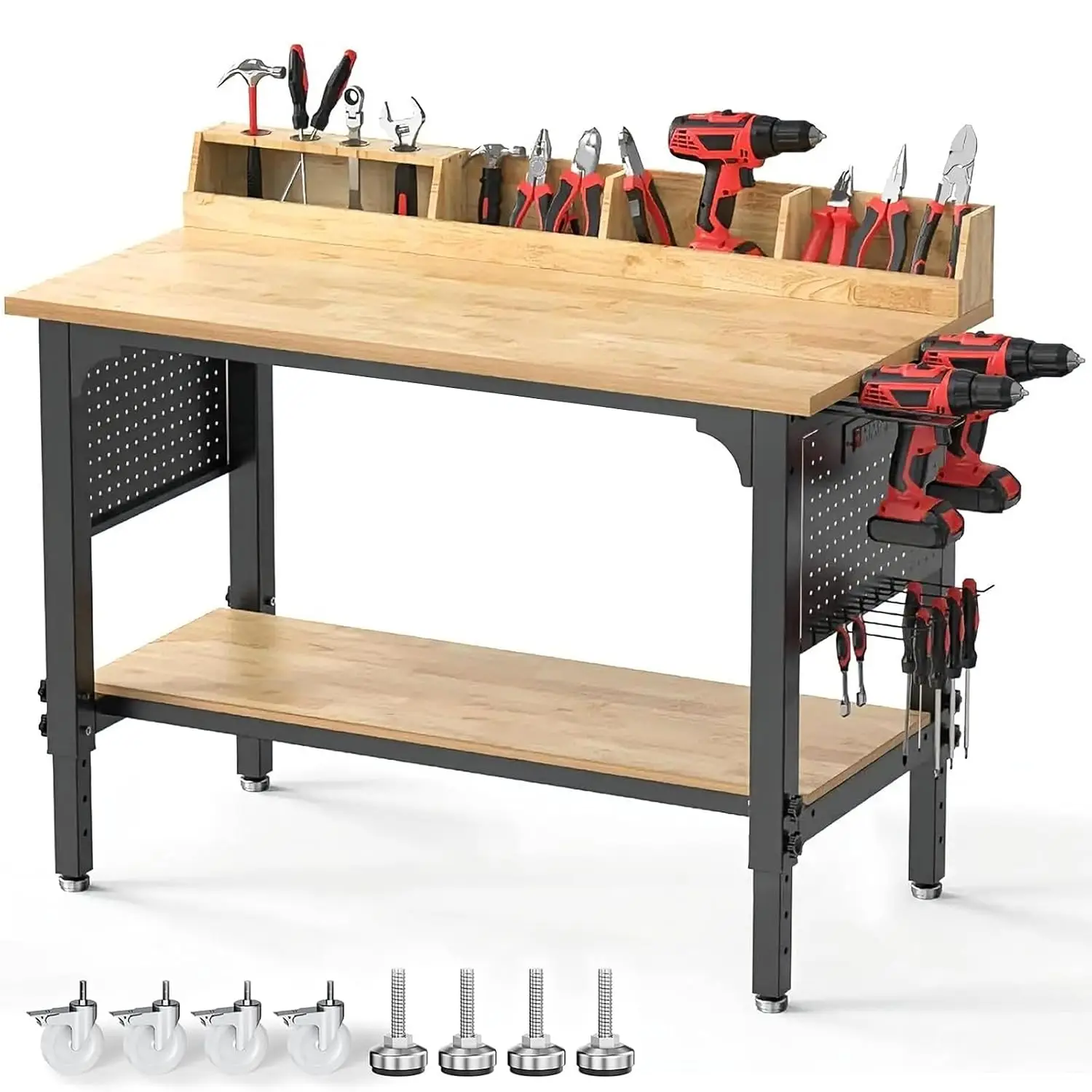Heavy Duty Work Bench Table for Garage Workshop 48in 2-Tier Metal Frame, Customized