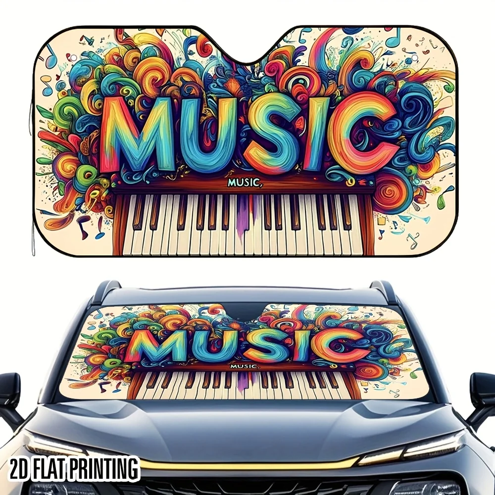 1pc 2D Flat Music Artwork Dream Design Car Sunshade – Collapsible And Easy To Set Up, Maintains Your Vehicle'S Coolness, Comes W